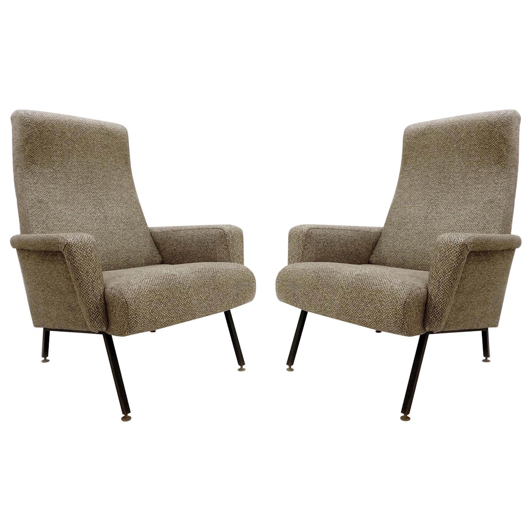 Italian Mid-Century Modern  Armchairs with Black Metal Structure from the 1950s