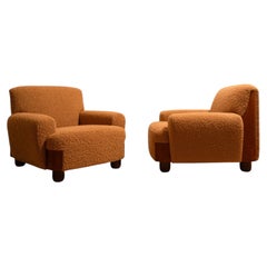 Italian armchairs wood & bouclé - 1970s