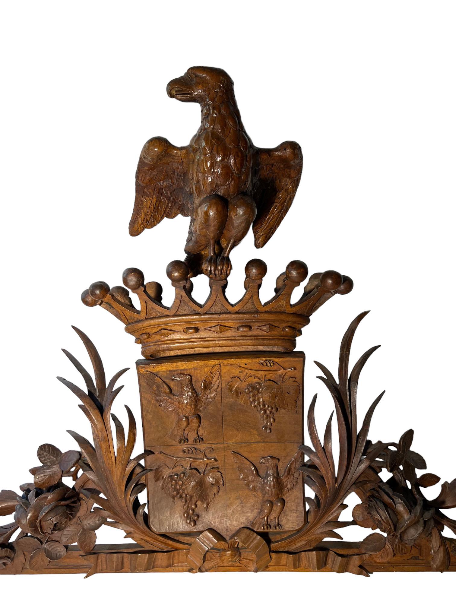 Wood Italian Armorial Pediments with Eagles, a Pair For Sale
