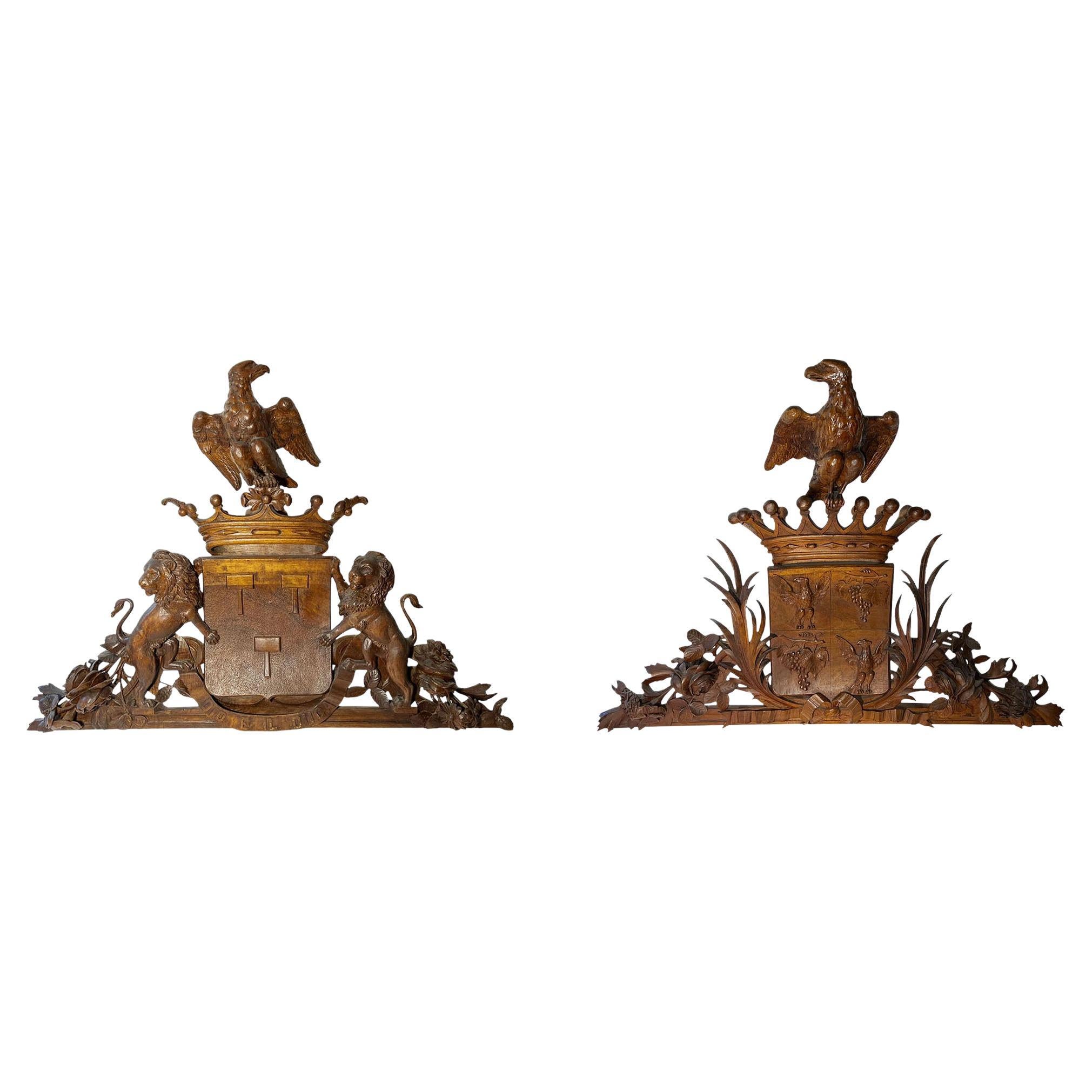 Italian Armorial Pediments with Eagles, a Pair For Sale