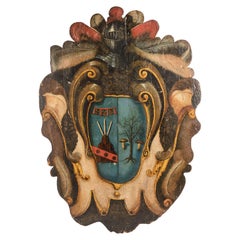 Italian Armorial Shield Coat of Arms, Large Hand Painted Wood, 18Th.C.
