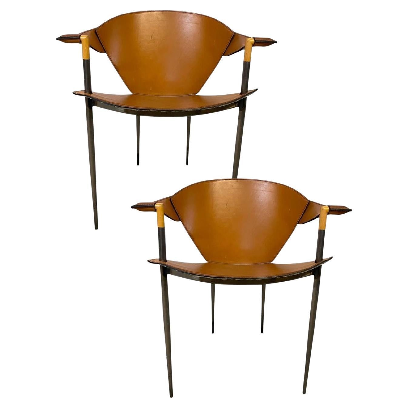 Italienische Arraben 
Jocauro
 Chrom und Leder Sessel, Ein Paar