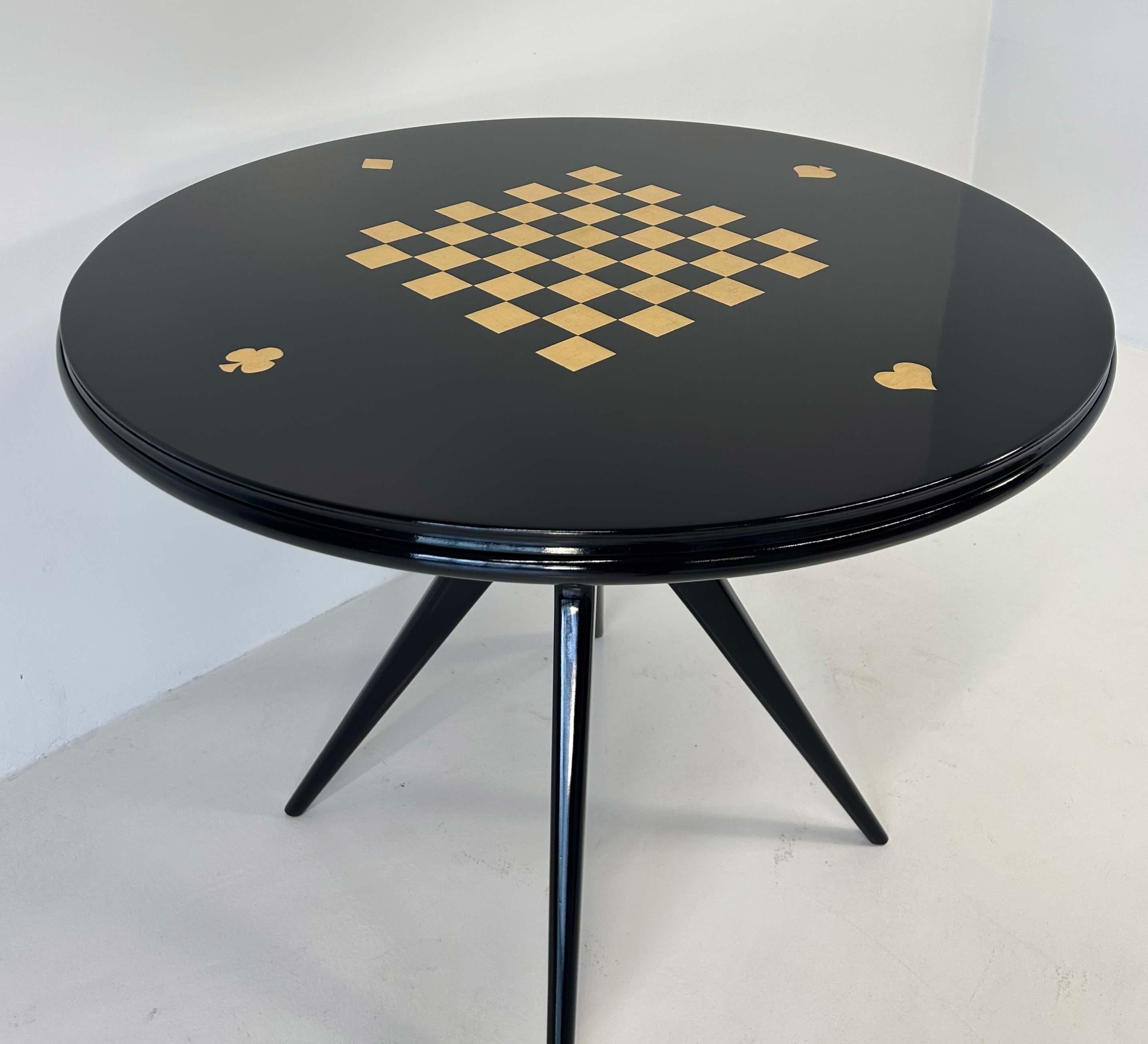 Italienischer Art déco-Karten- und Schachspieltisch, 1950er-Jahre (Stoff) im Angebot