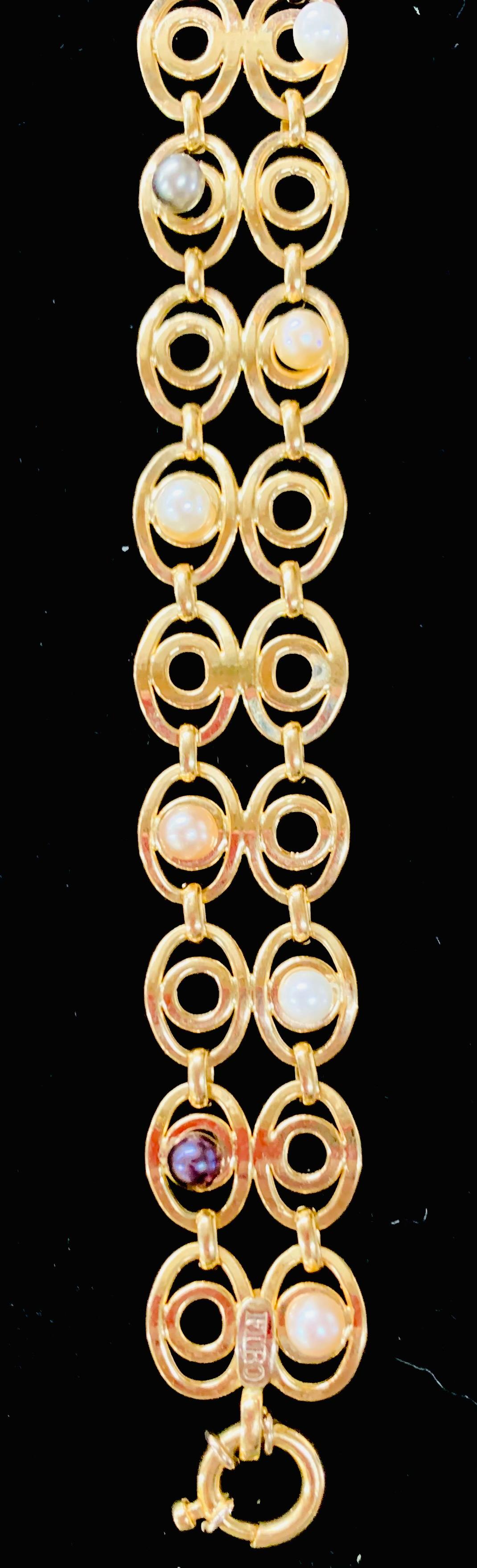 Italian Art Deco 18-Karat Yellow Gold and Pearls Bracelet In Good Condition For Sale In Plainview, NY