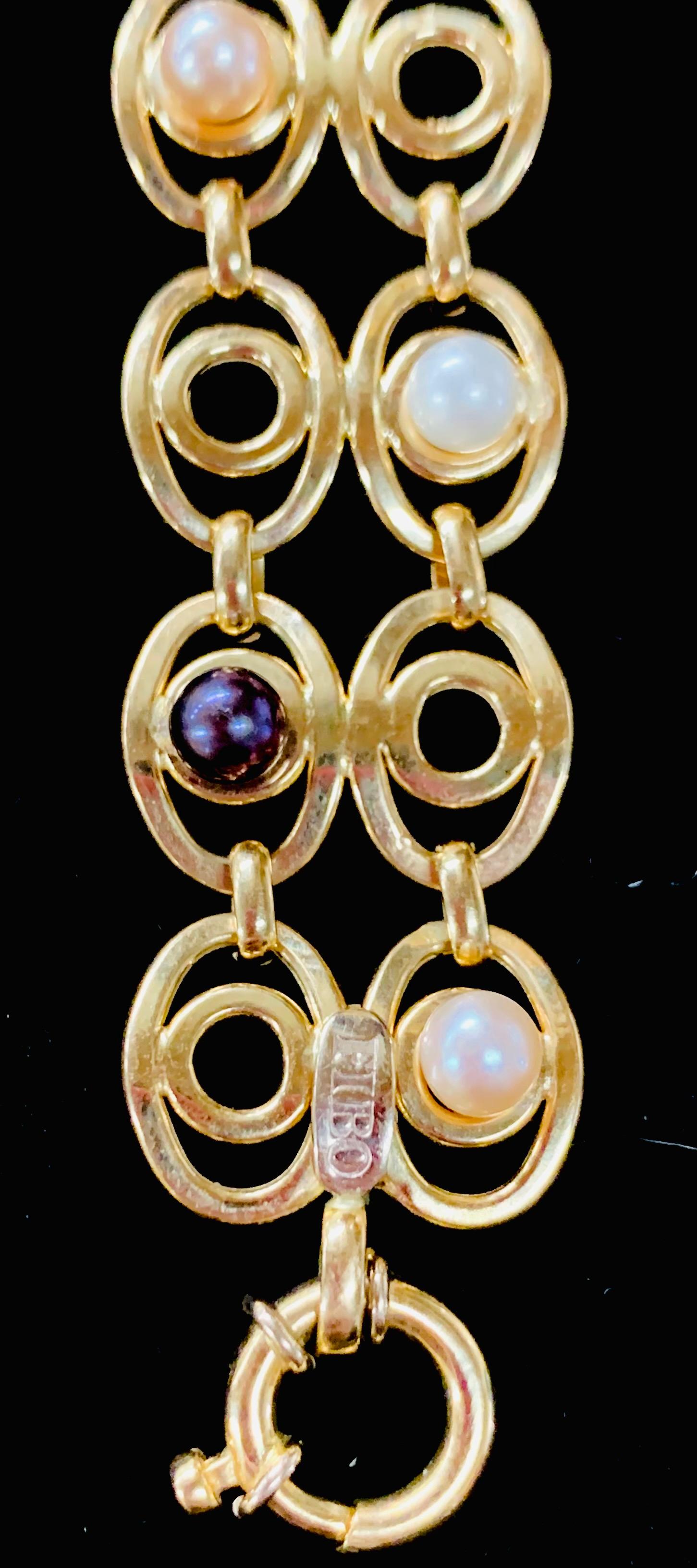 20th Century Italian Art Deco 18-Karat Yellow Gold and Pearls Bracelet For Sale