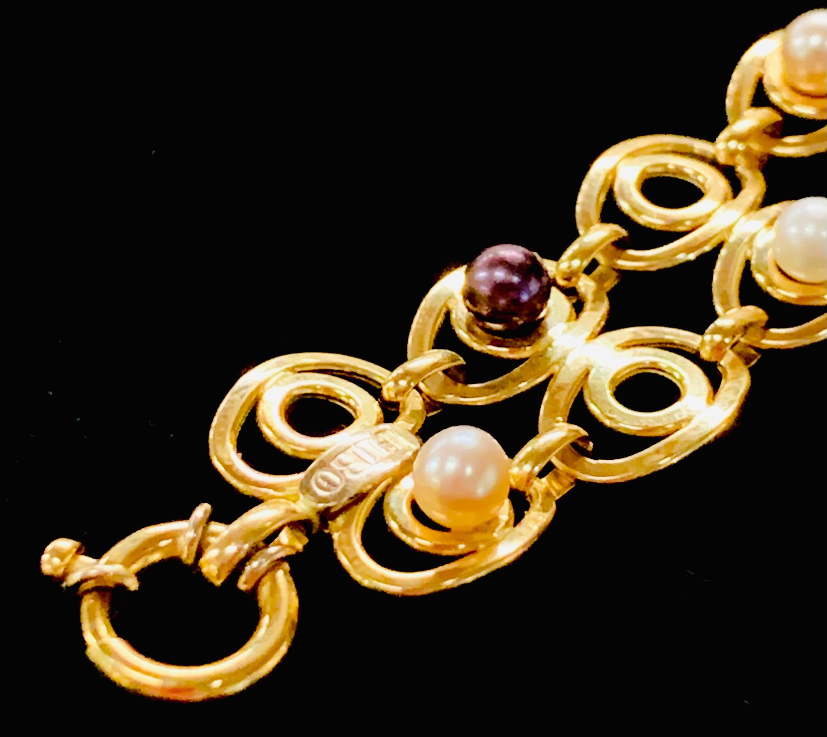 Italian Art Deco 18-Karat Yellow Gold and Pearls Bracelet For Sale 1