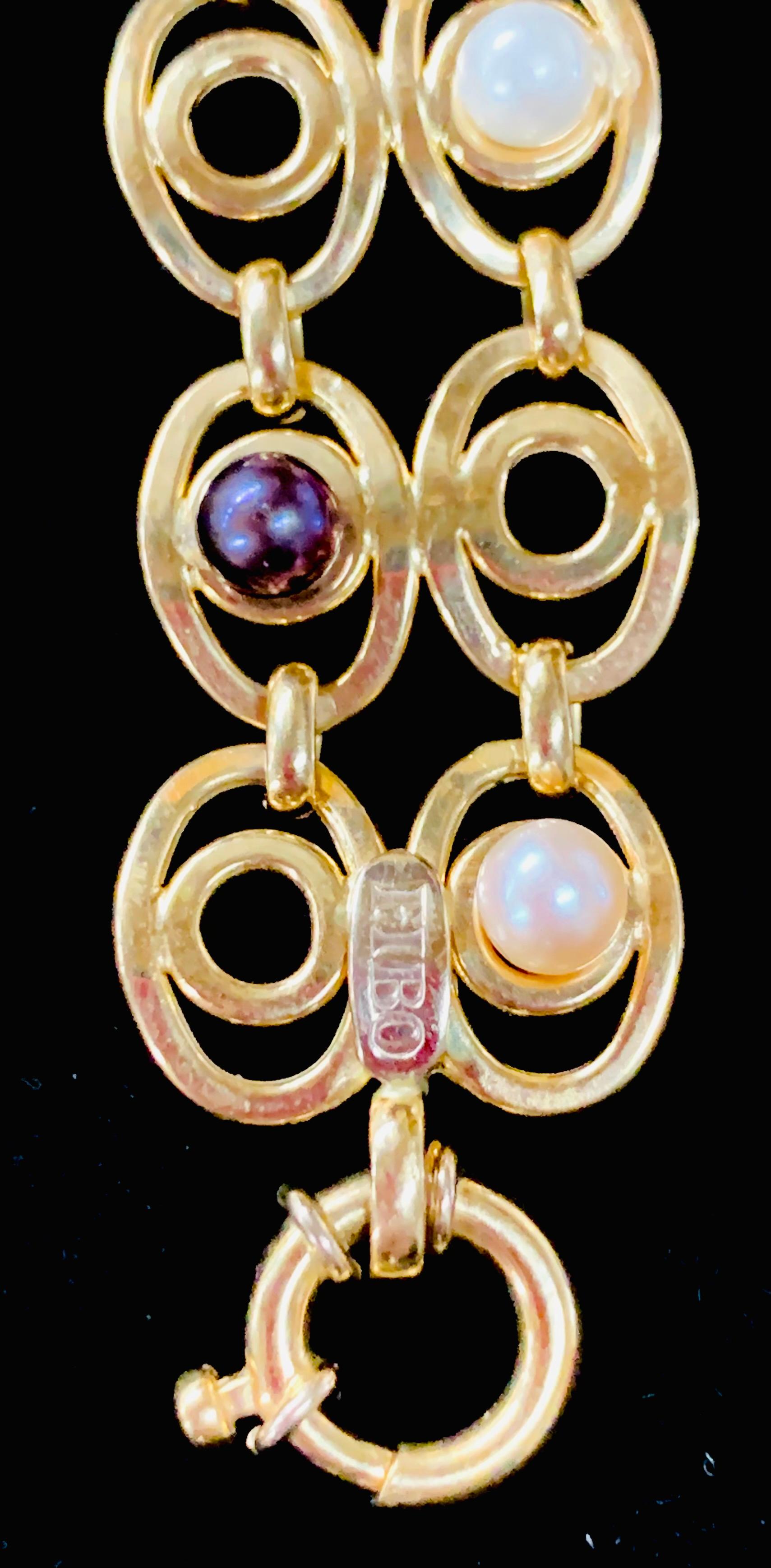 Italian Art Deco 18-Karat Yellow Gold and Pearls Bracelet 2