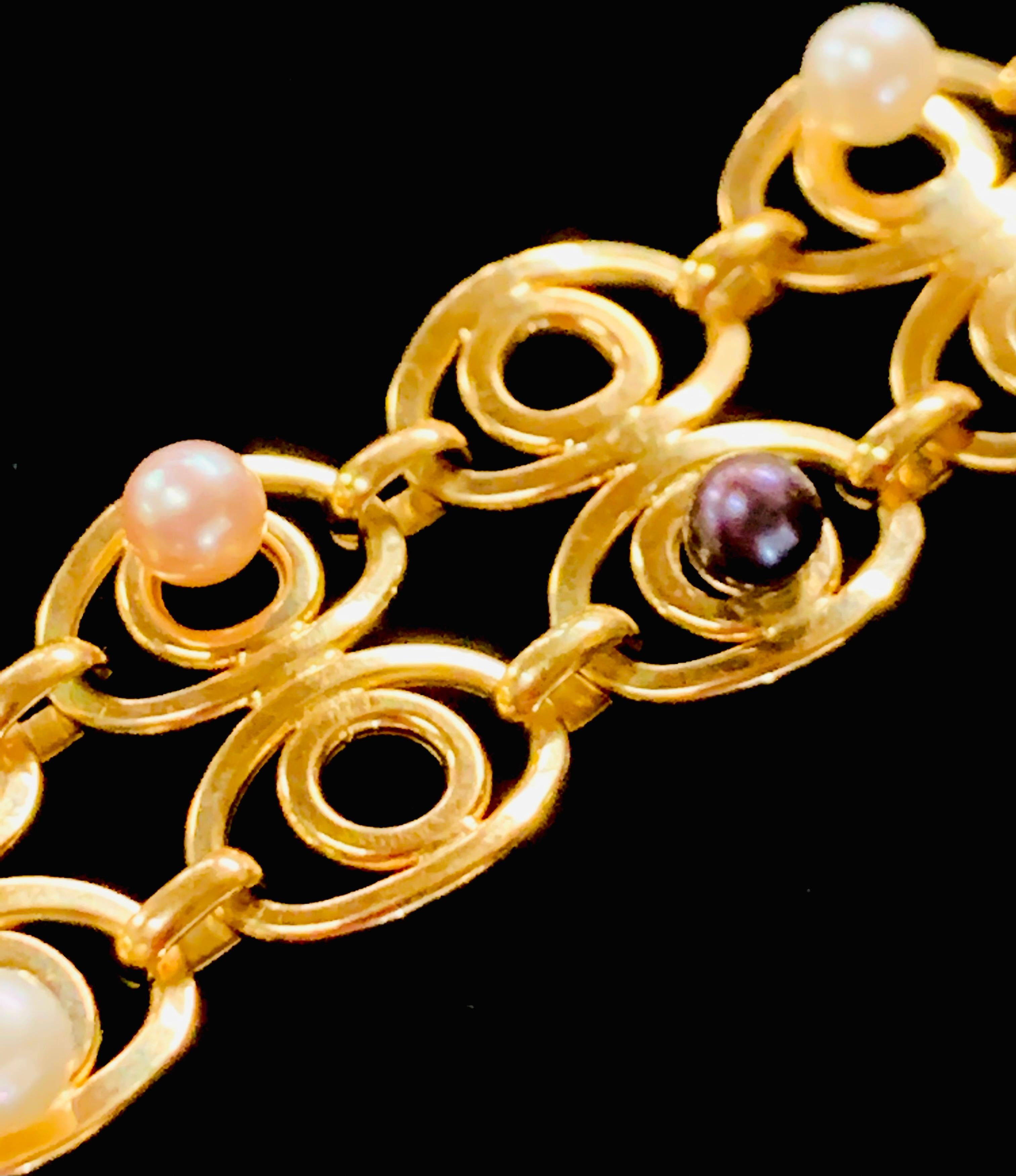 Italian Art Deco 18-Karat Yellow Gold and Pearls Bracelet For Sale 3
