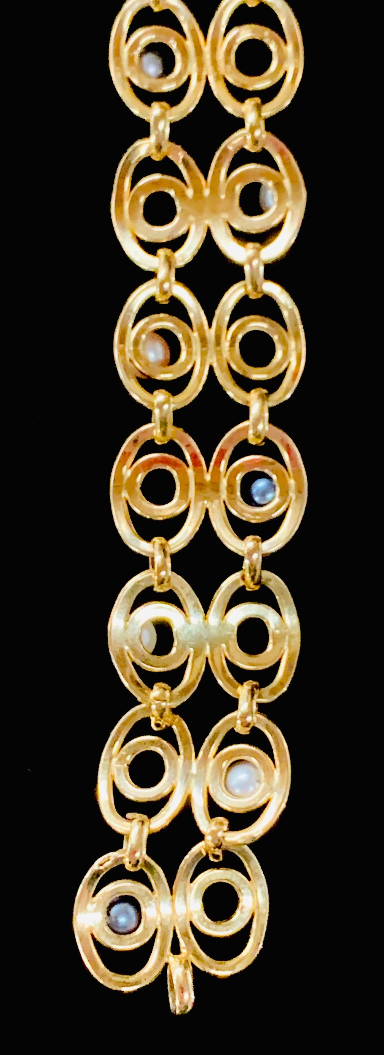 Italian Art Deco 18-Karat Yellow Gold and Pearls Bracelet For Sale 4