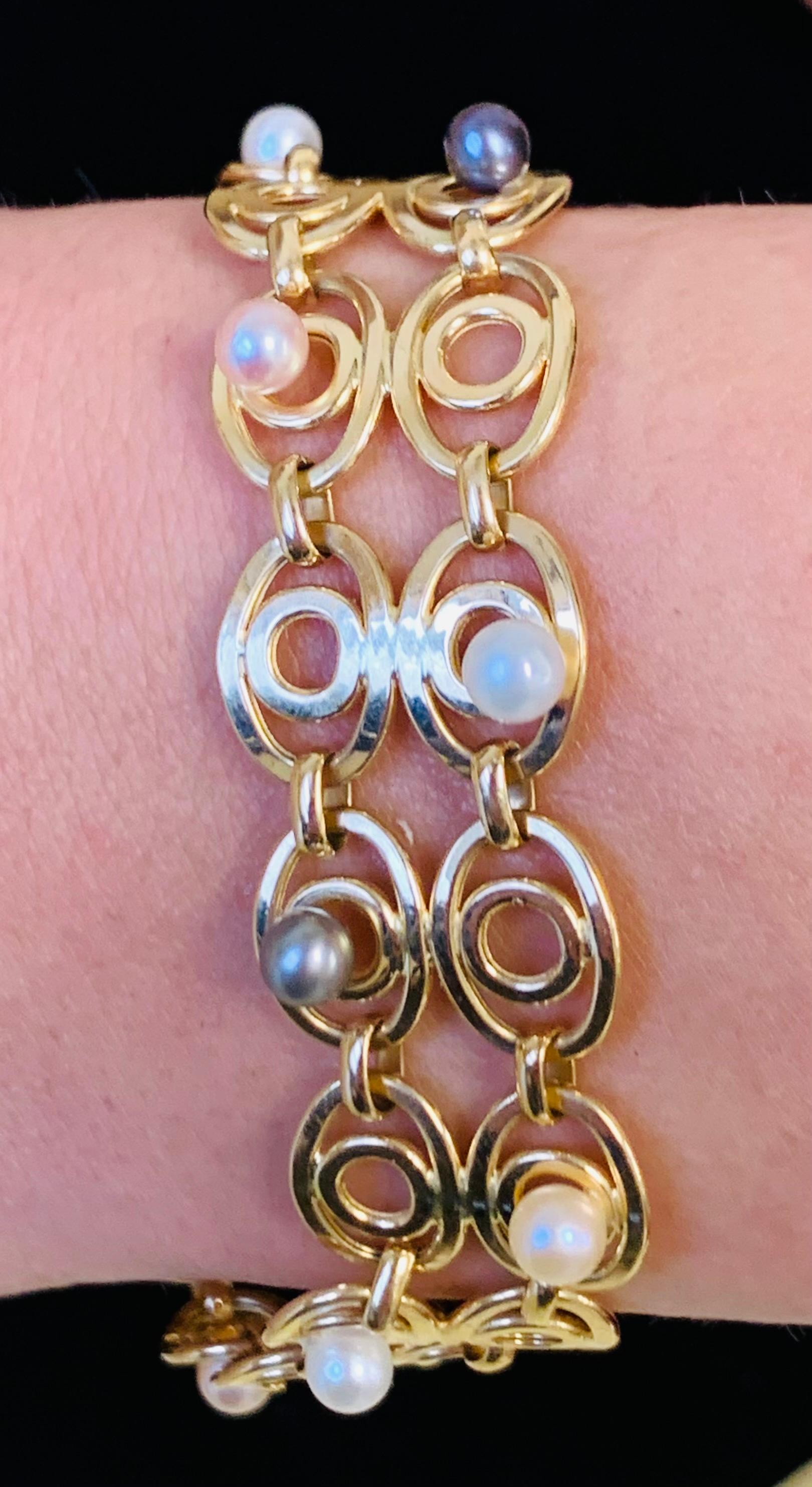 Italian Art Deco 18-Karat Yellow Gold and Pearls Bracelet For Sale 5