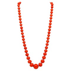 Vintage Italian Art Deco 1930 Graduated Coral Beads Necklace Mount in 18kt Yellow Gold