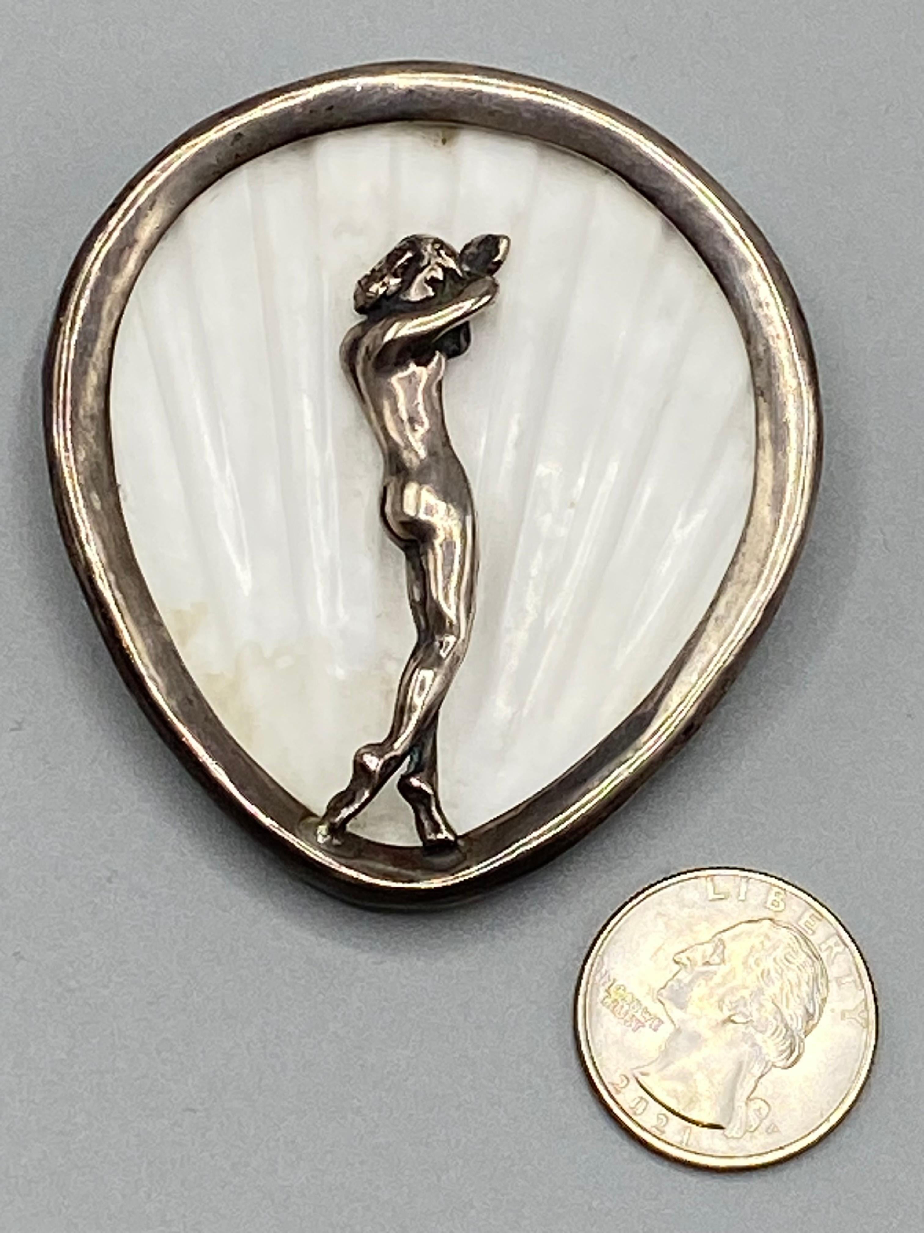 Italian Art Deco 1930s Silver & Shell Birth of Venus Brooch For Sale 3
