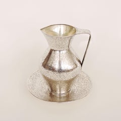 Italian Art Deco 1940s Hammered Silver Jug and Plate Attributed to Gio Ponti