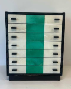 Italian Art Deco 1950s Black Lacquer and Parchment Chest of Drawers