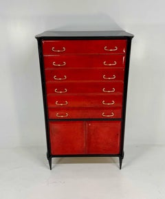 Italian Art Deco 1950s Red Parchment and Black Lacquer Chest of Drawers