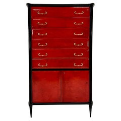 Italian Art Deco 1950s Red Parchment and Black Lacquer Chest of Drawers