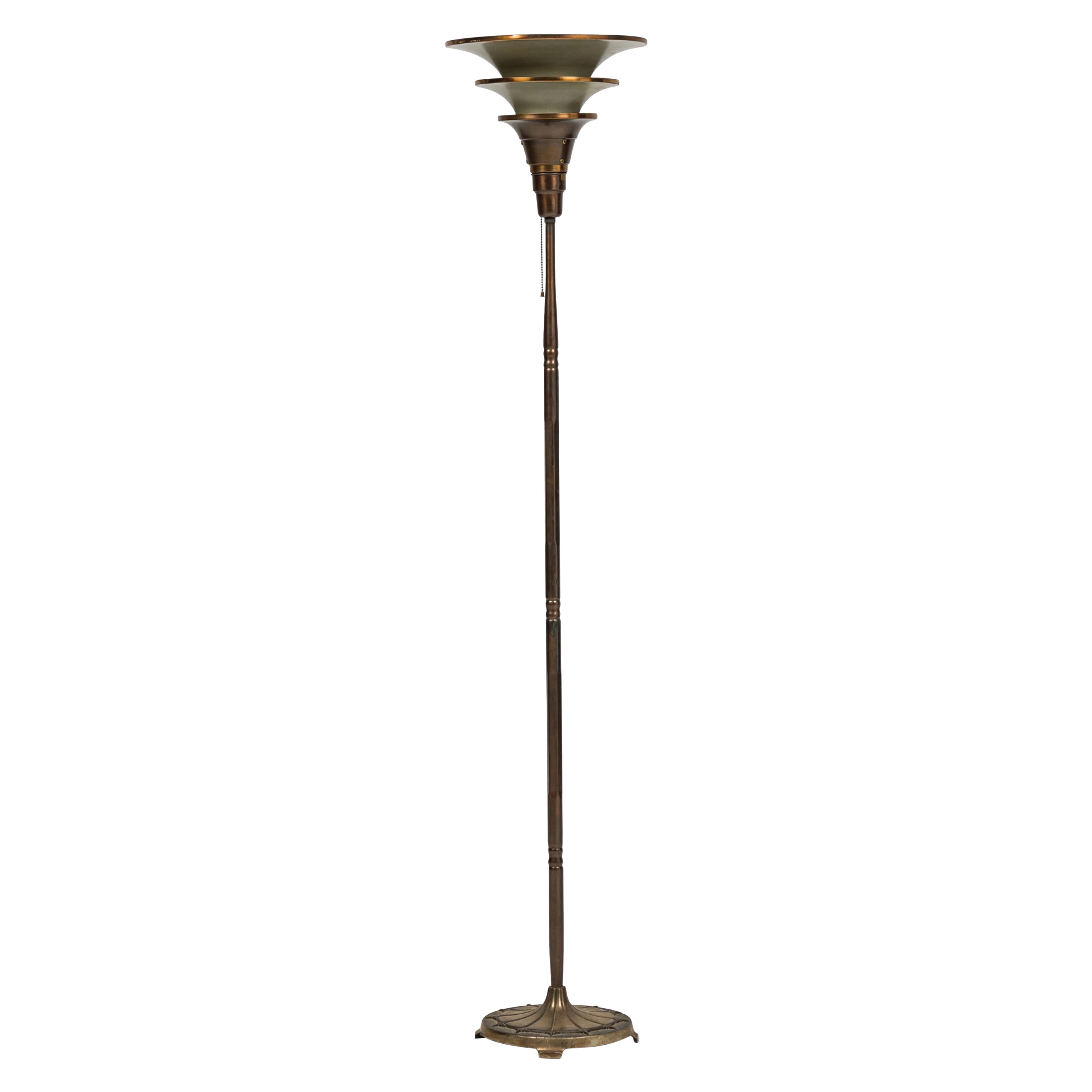 Italian Art Deco 3-Tier Torchiere Floor Lamp