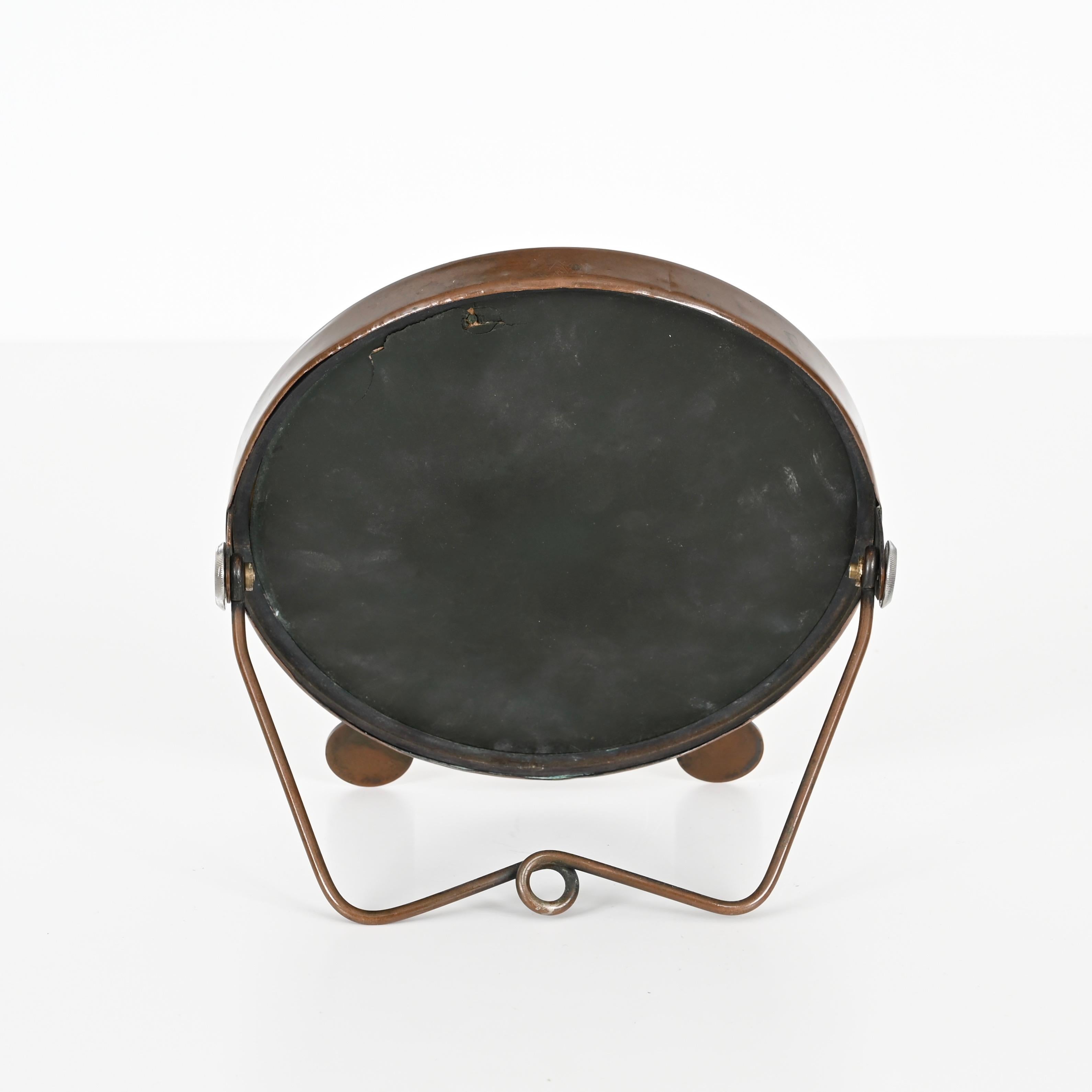 20th Century Italian Art Deco Adjustable Copper Table Mirror, Italy 1930s For Sale