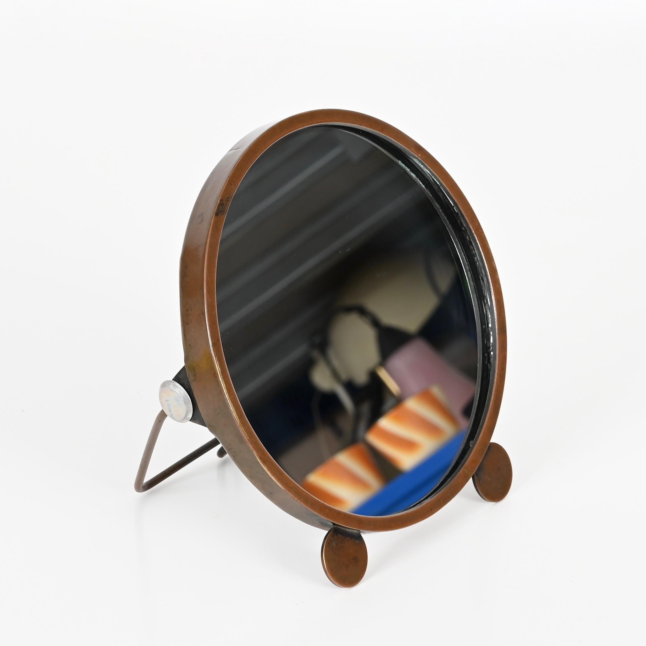 Italian Art Deco Adjustable Copper Table Mirror, Italy 1930s For Sale 1