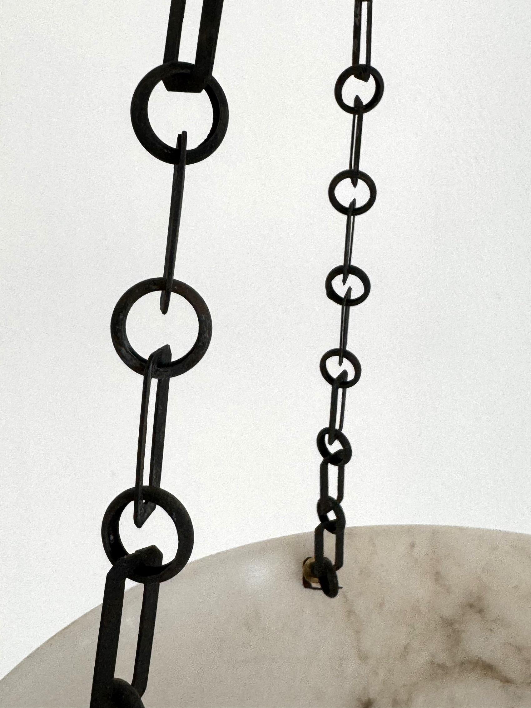 Italienischer Art-Déco-Kronleuchter aus Alabaster mit originaler Kette, 1940er Jahre 7