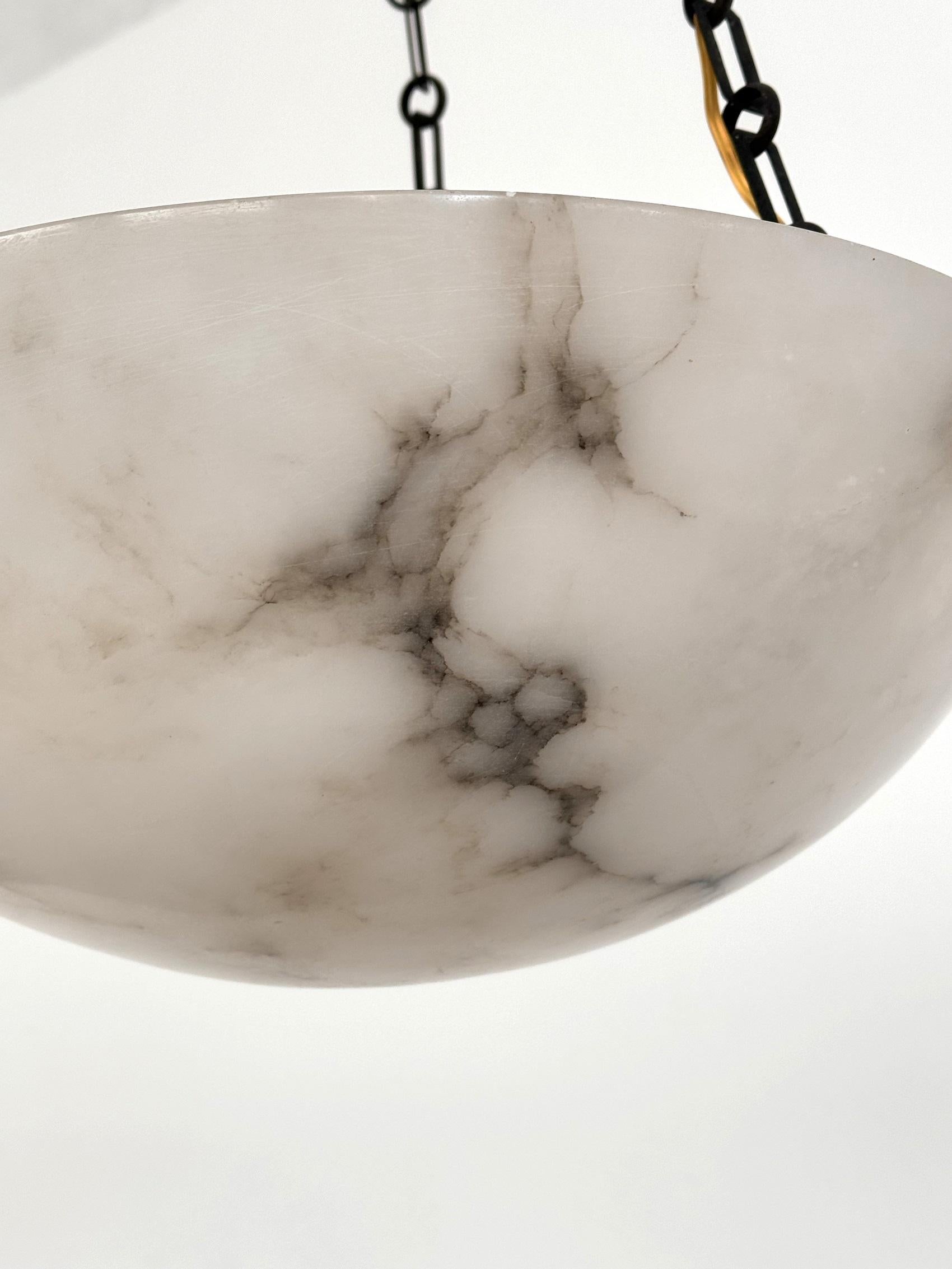Italienischer Art-Déco-Kronleuchter aus Alabaster mit originaler Kette, 1940er Jahre 9