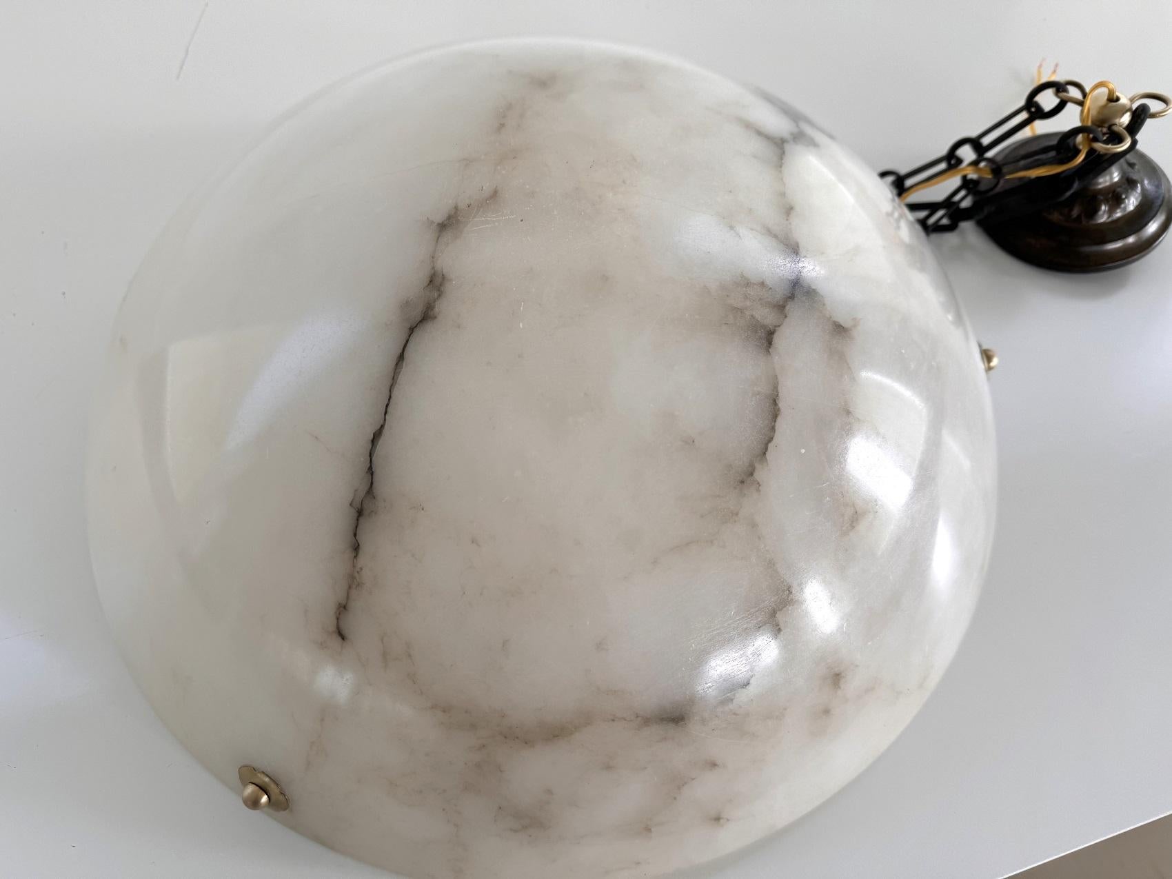 Italienischer Art-Déco-Kronleuchter aus Alabaster mit originaler Kette, 1940er Jahre 12