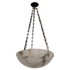 Italian Art Deco Alabaster Chandelier with original Chain, 1940s