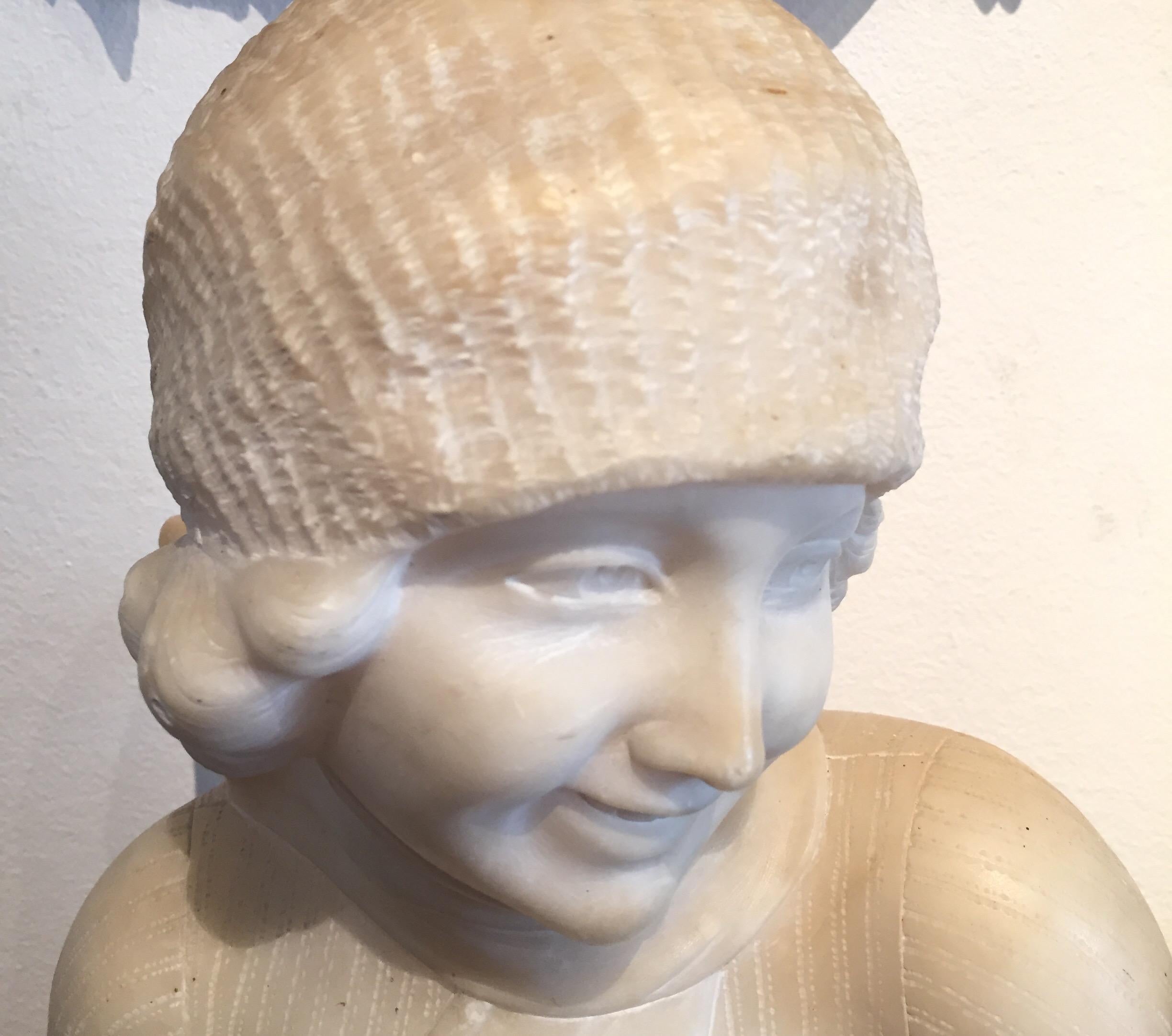 Art Deco Girl Figure Alabaster Sculpture Italian Bust by Guerrieri 1920 circa 5