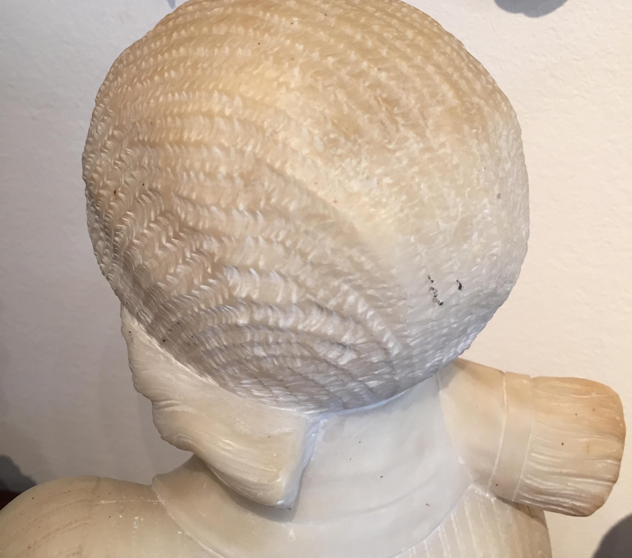 Art Deco Girl Figure Alabaster Sculpture Italian Bust by Guerrieri 1920 circa 10