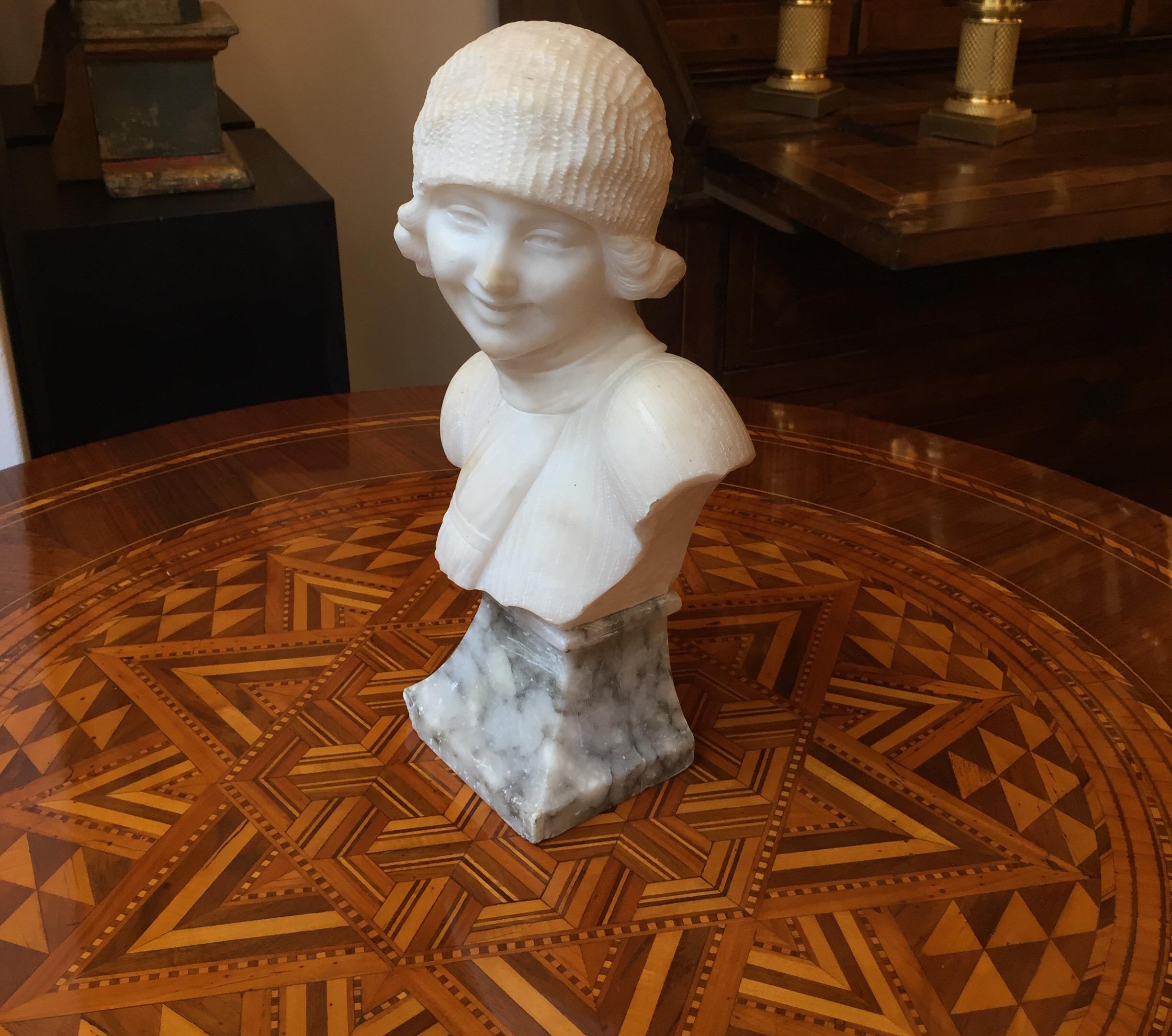 Art Deco Girl Figure Alabaster Sculpture Italian Bust by Guerrieri 1920 circa 1