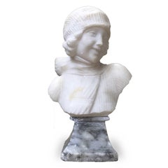 Art Deco Mädchen Figur Alabaster Skulptur Italienische Büste von Guerrieri 1920 ca