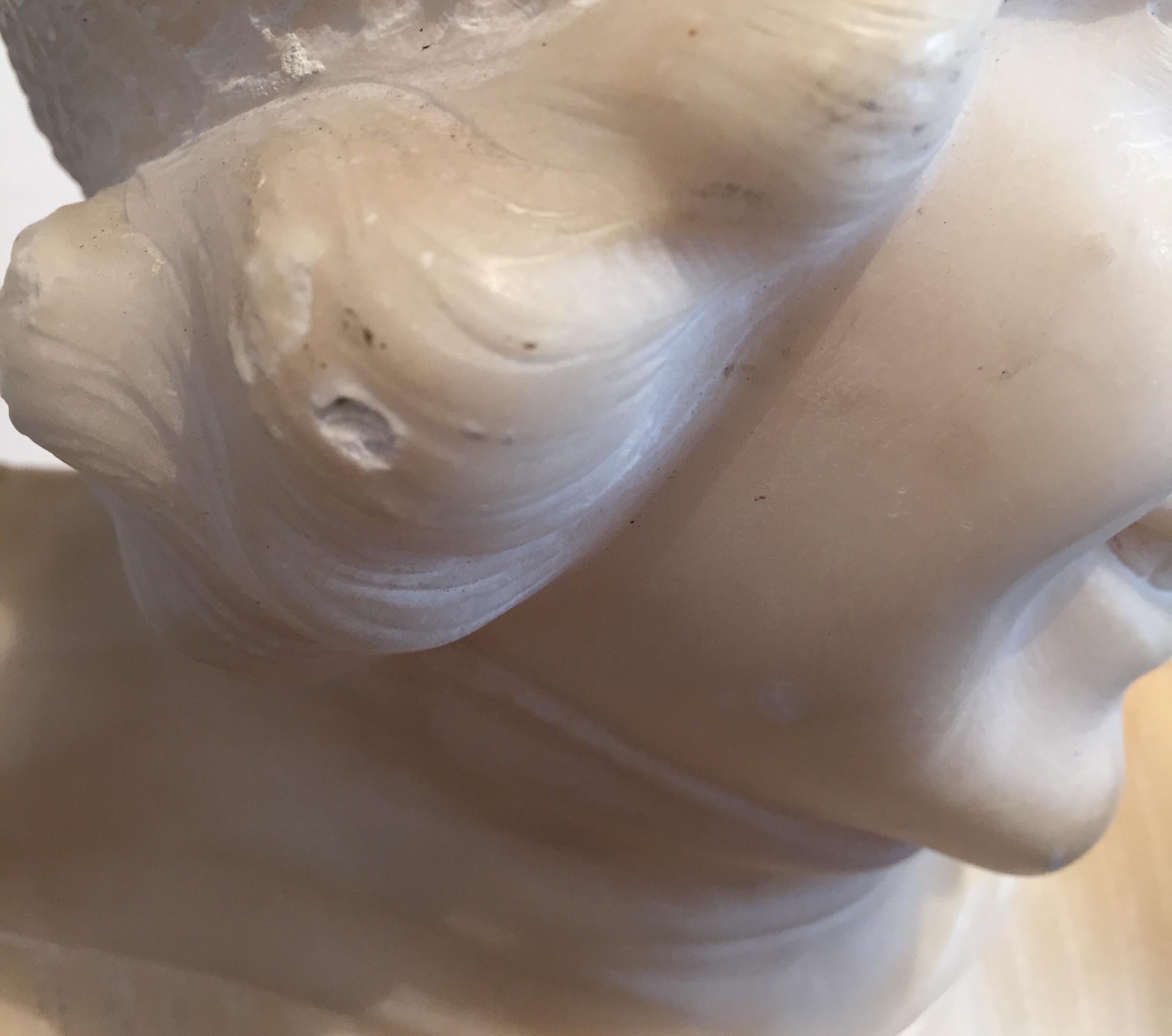 Art Deco Girl Figure Alabaster Sculpture Italian Bust by Guerrieri 1920 circa 3