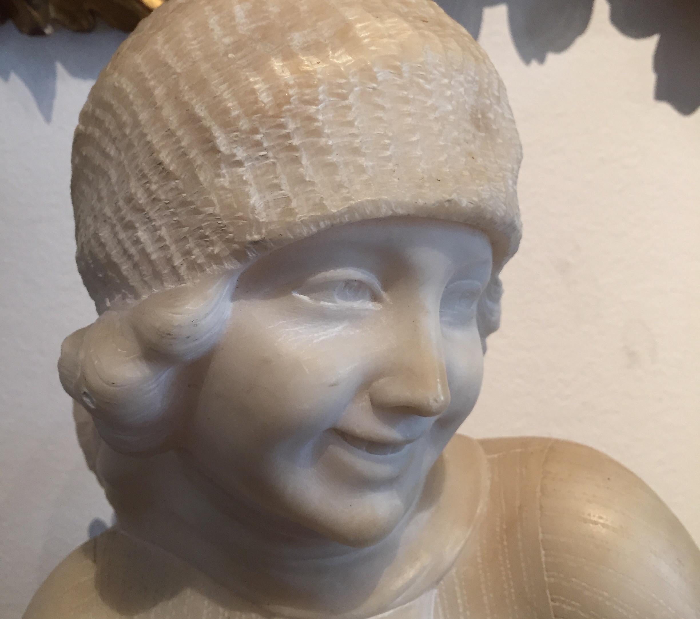 Art Deco Girl Figure Alabaster Sculpture Italian Bust by Guerrieri 1920 circa 4