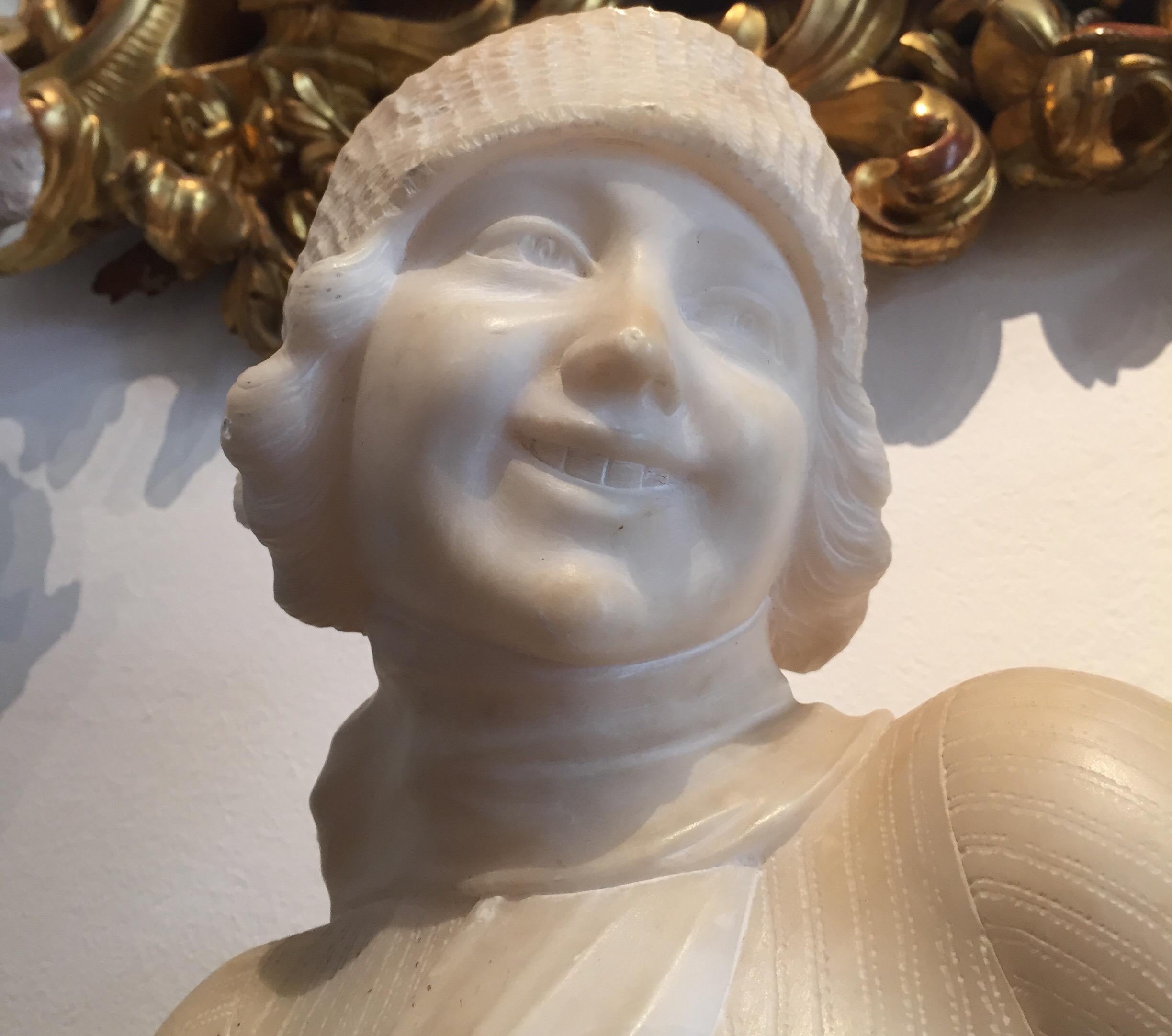 Art Deco Girl Figure Alabaster Sculpture Italian Bust by Guerrieri 1920 circa 7