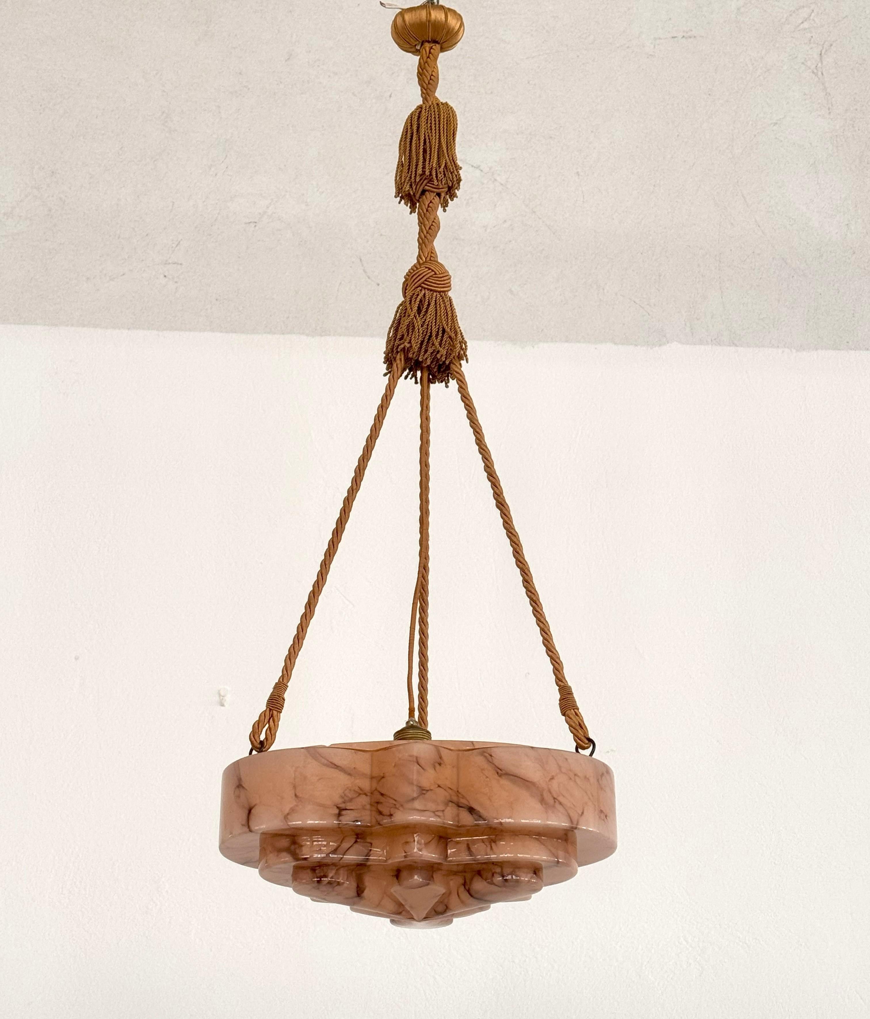 Art Déco Lampadario in vetro alabastro Art Deco italiano, anni '40 in vendita