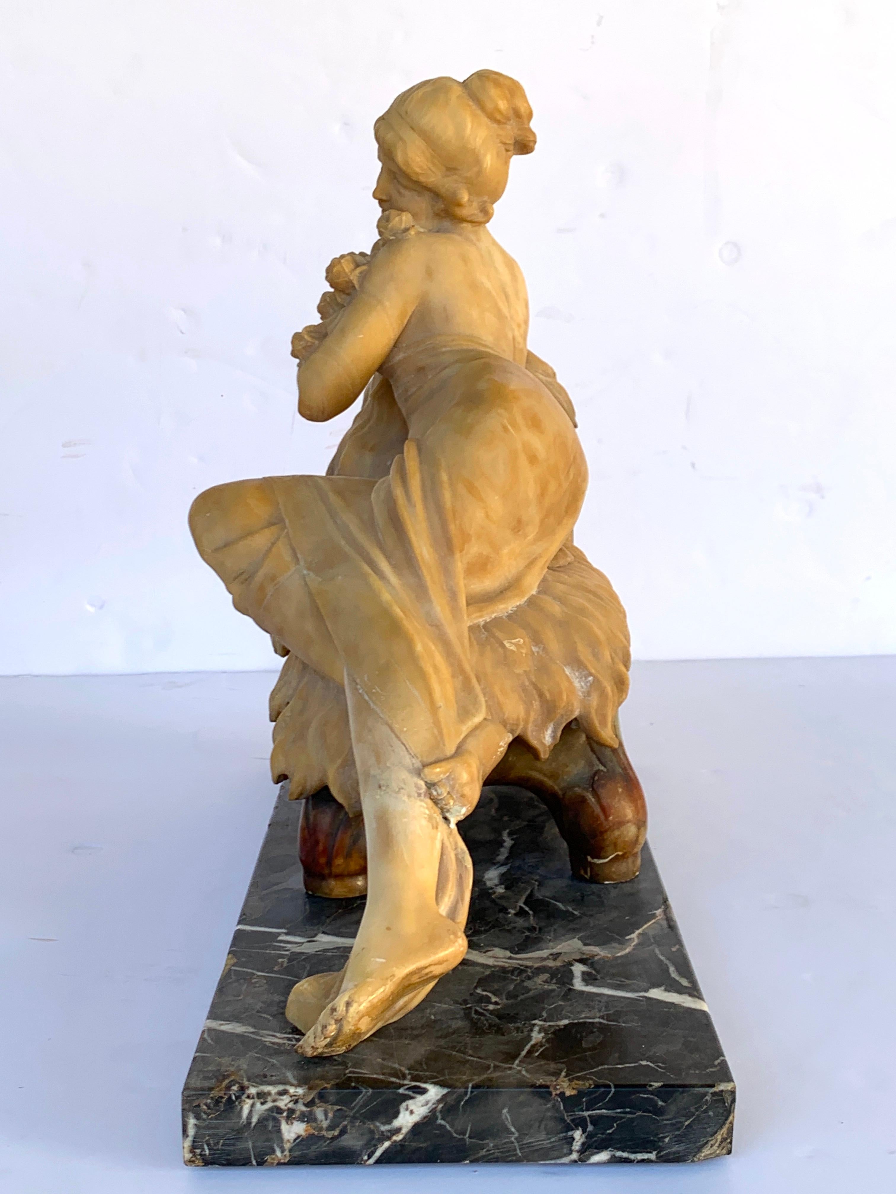 Italian Alabaster and Marble Reclining Muse on a Lion Bench Sculpture 7