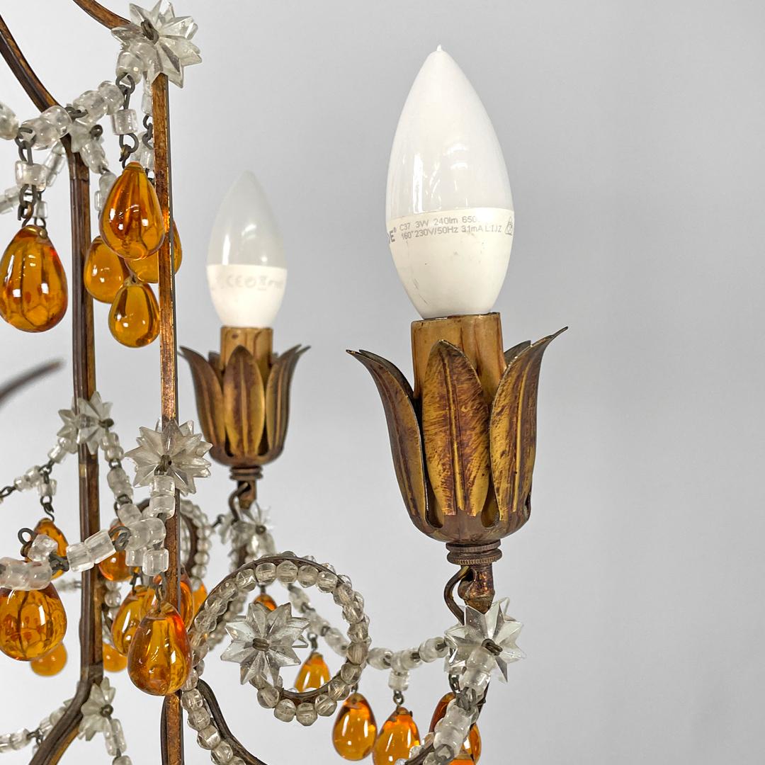 Italian Art Deco amber and clear glass drop chandelier in golden metal, 1930s For Sale 6