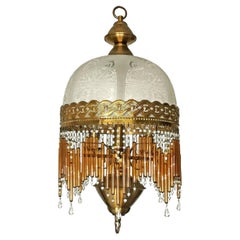 Italian Art Deco and Art Nouveau Amber Beaded Glass Fringe Murano Chandelier
