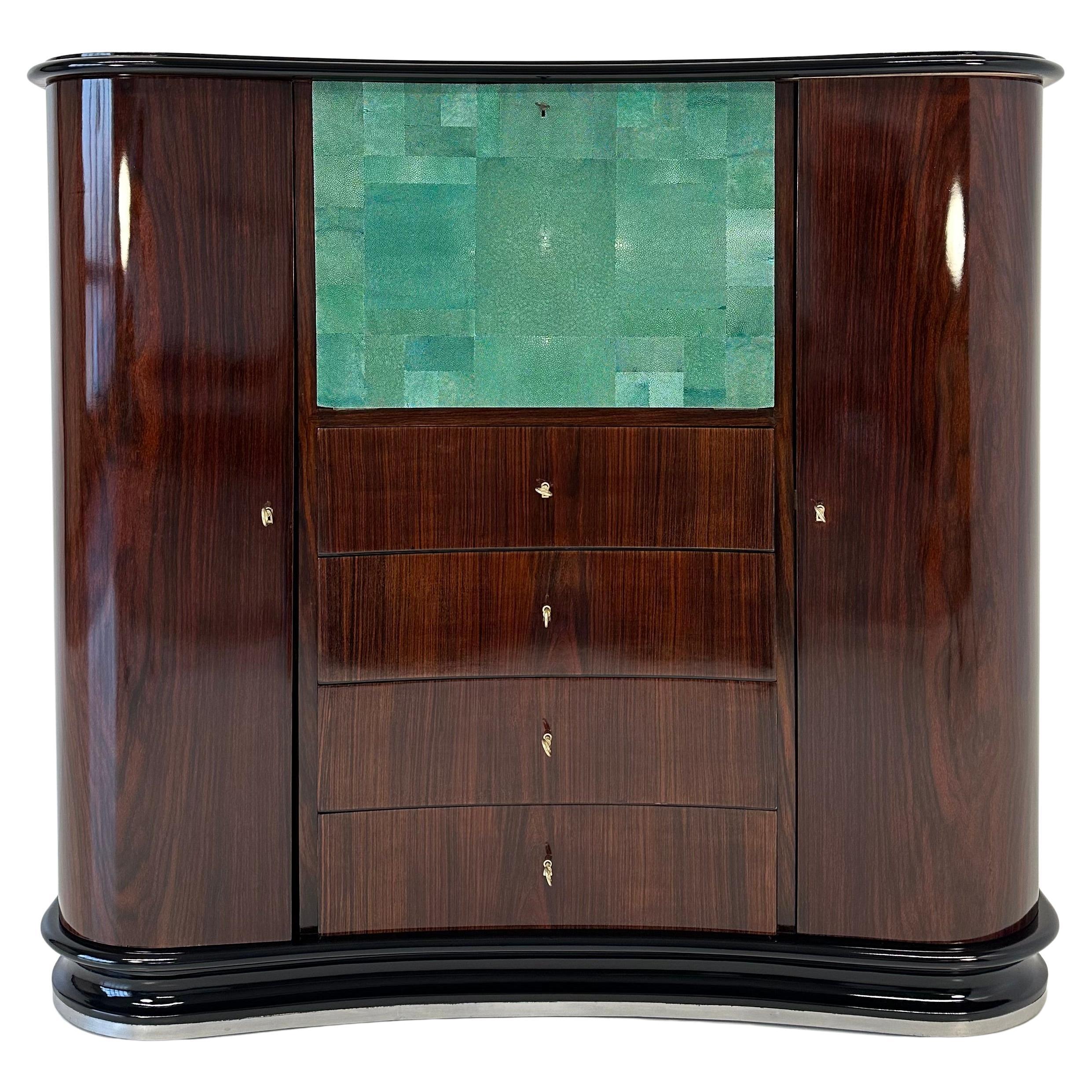 Italian Art Deco Aquamarine Shagreen Secretaire, Attr. to Borsani, 1940s