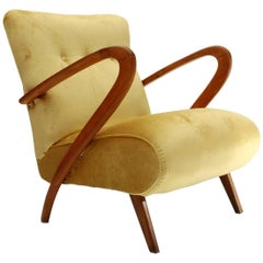 Italian Art Deco Armchair in Yellow Velvet, 1940s