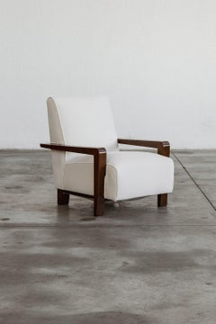 Italian Art Deco Armchair, White Velvet and Walnut, 1930s