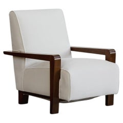 Italian Art Deco Armchair, White Velvet and Walnut, 1930s