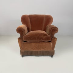 Italian Art Deco armchairs in brown velvet, 1930s