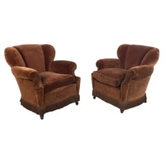 Italian Art Deco armchairs in brown velvet, 1930s