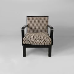 Italian Art Deco armchairs in patterned fabric and black wood, 1930s