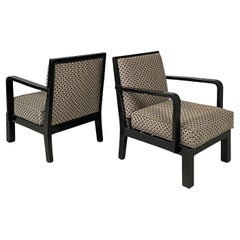 Italian Art Deco armchairs in patterned fabric and black wood, 1930s