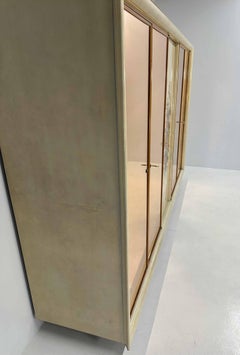 Italian Art Deco Armoire in Parchment with Inlays signed by Anzani, 1950s