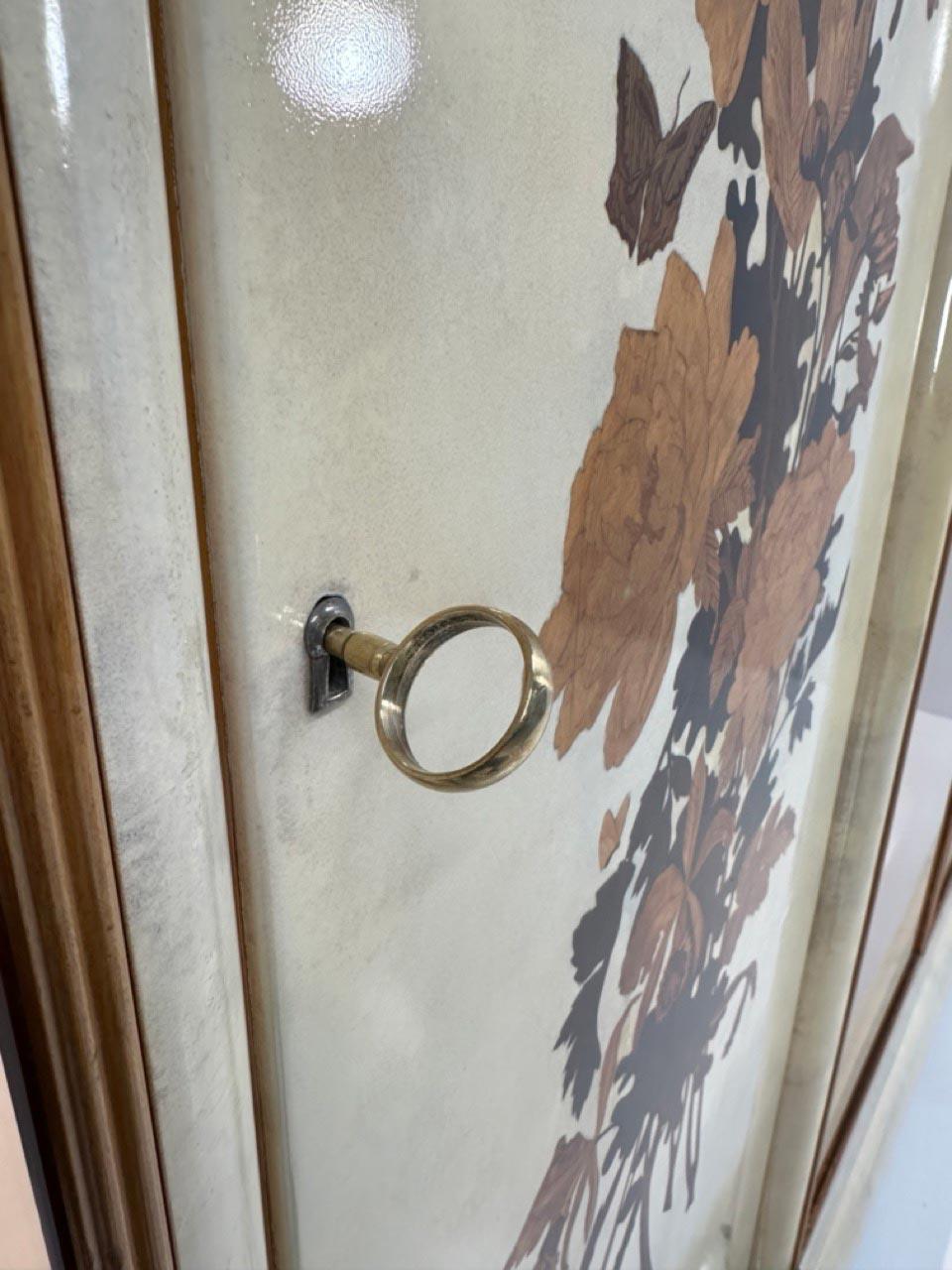 Italian Art Deco Armoire in Parchment with Inlays signed by Anzani, 1950s For Sale 1