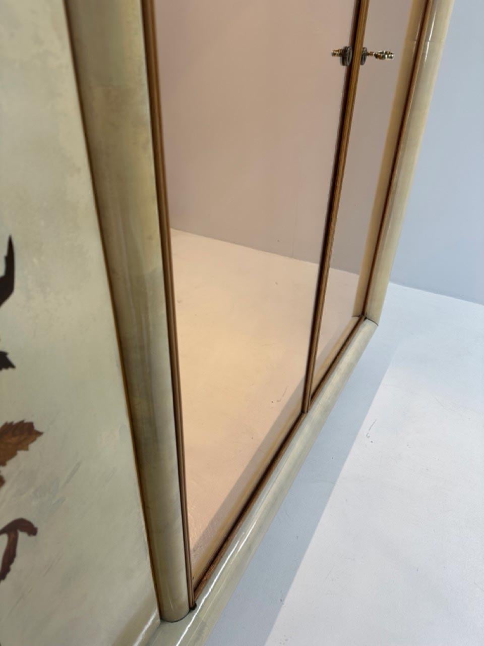 Italian Art Deco Armoire in Parchment with Inlays signed by Anzani, 1950s For Sale 2