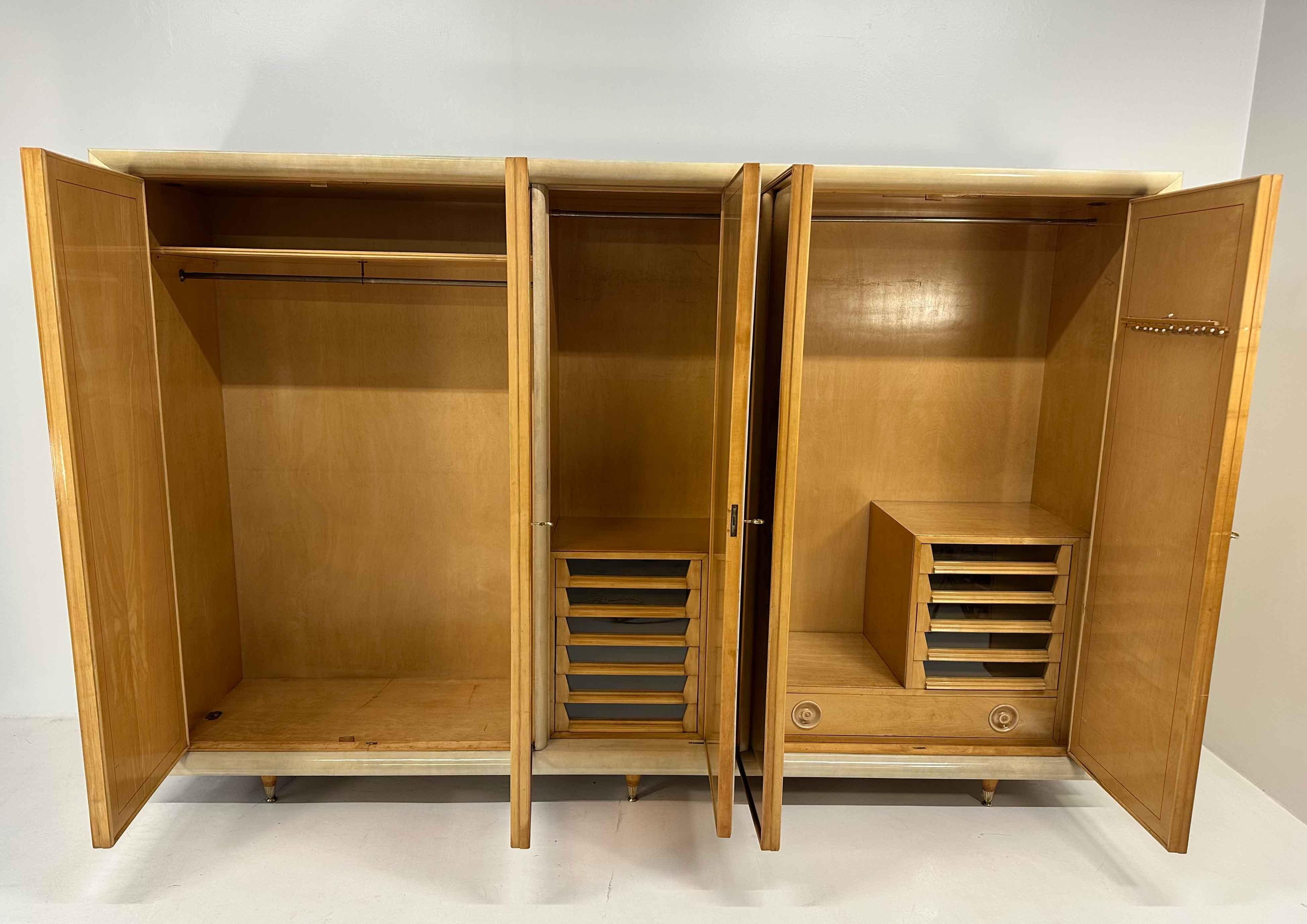 Italian Art Deco Armoire in Parchment with Inlays signed by Anzani, 1950s For Sale 3